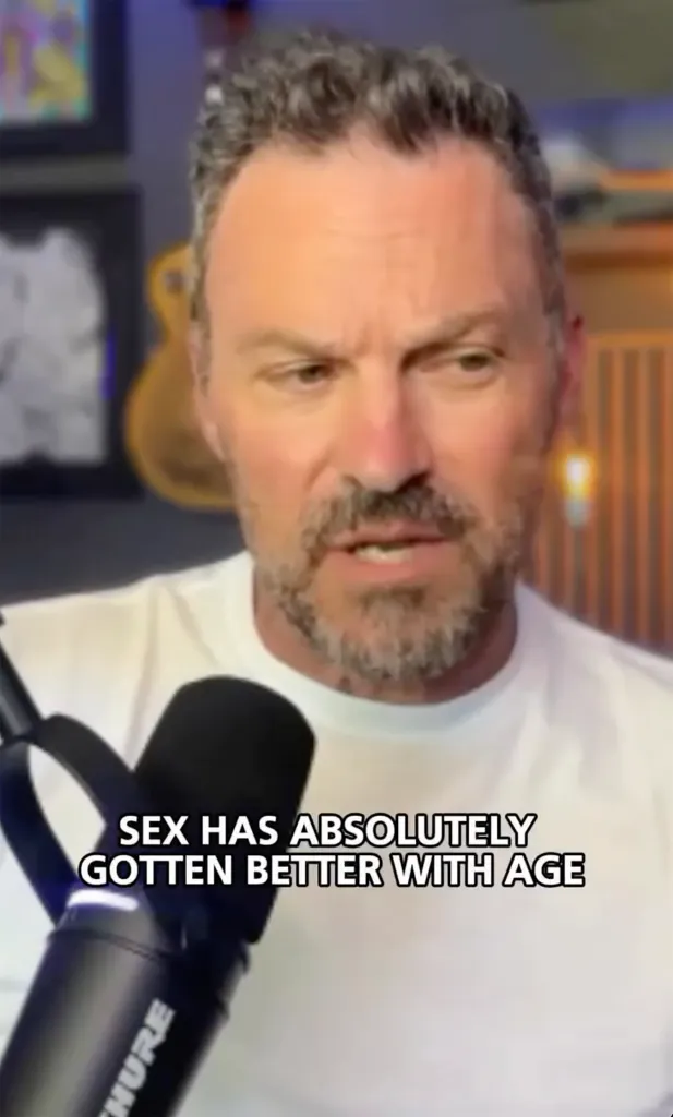 Brian Austin Green speaking into a microphone with the caption