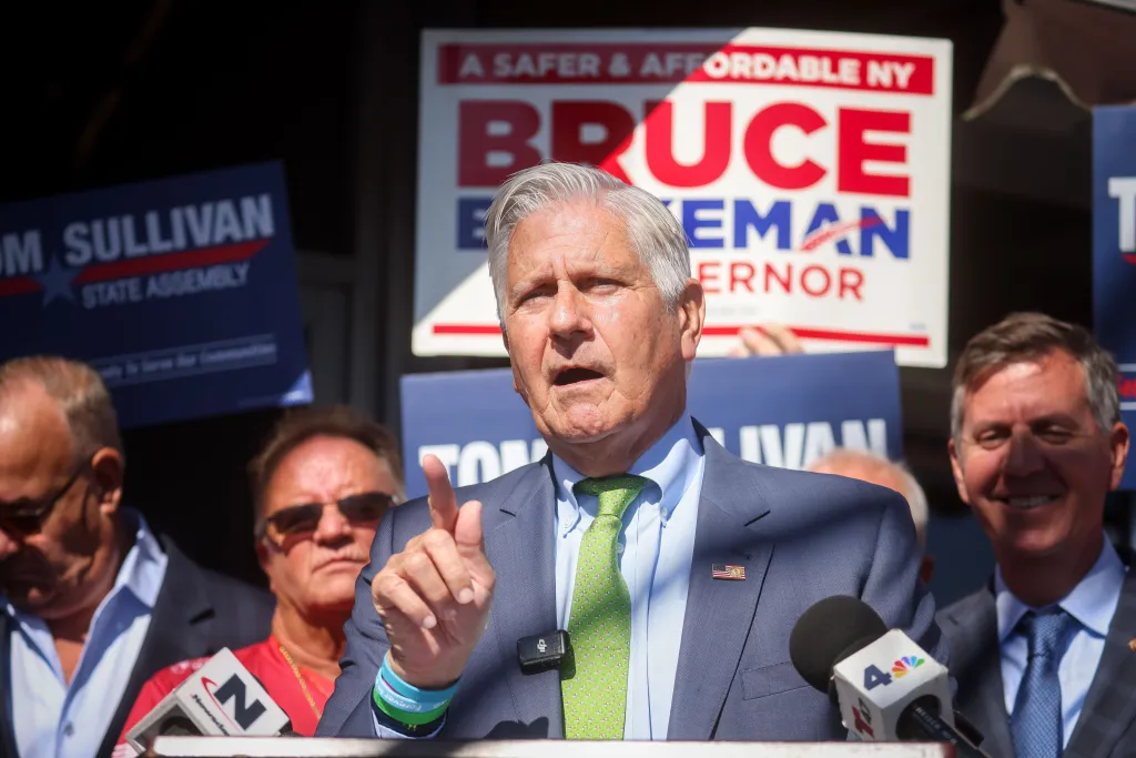 Bruce Blakeman, Nassau County executive and Republican gubernatorial candidate for New York, speaks during a campaign event.