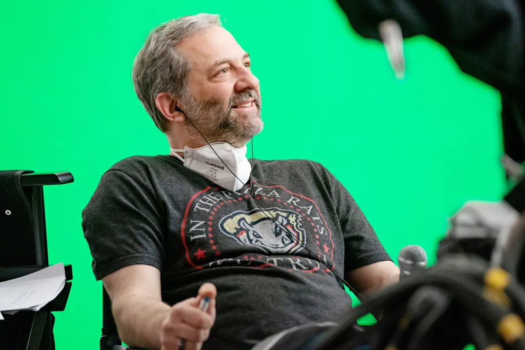Director Judd Apatow smiling on the set of 
