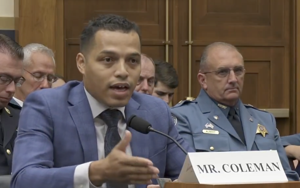 Marcus Coleman, a father whose daughter was disabled in an accident, testifies before Democratic lawmakers.