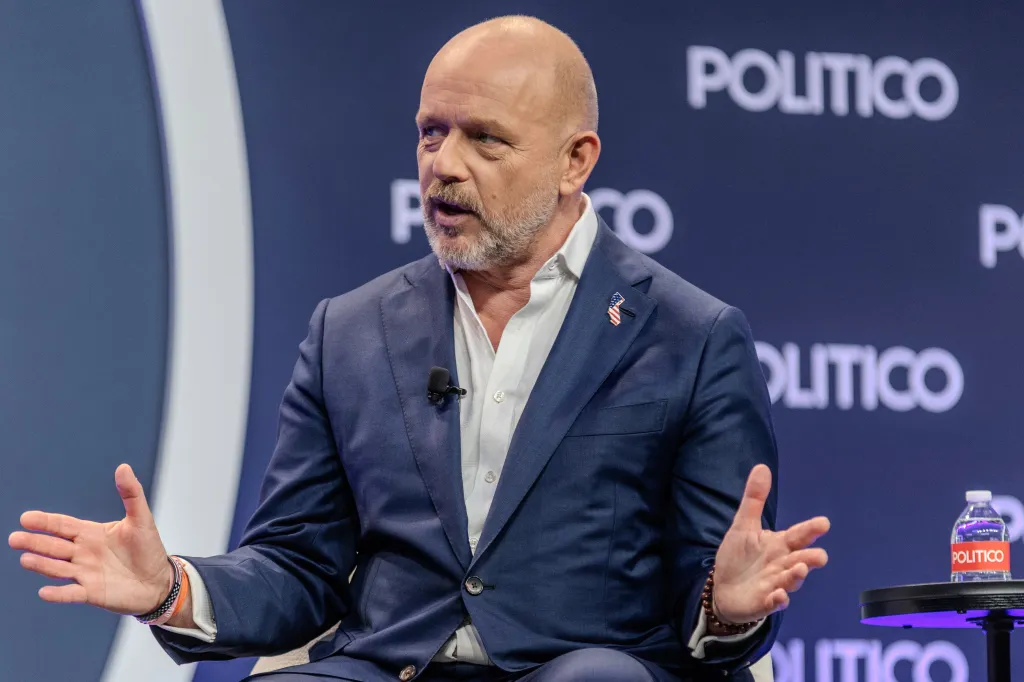 California Republican gubernatorial candidate Steve Hilton speaks at a Politico summit.