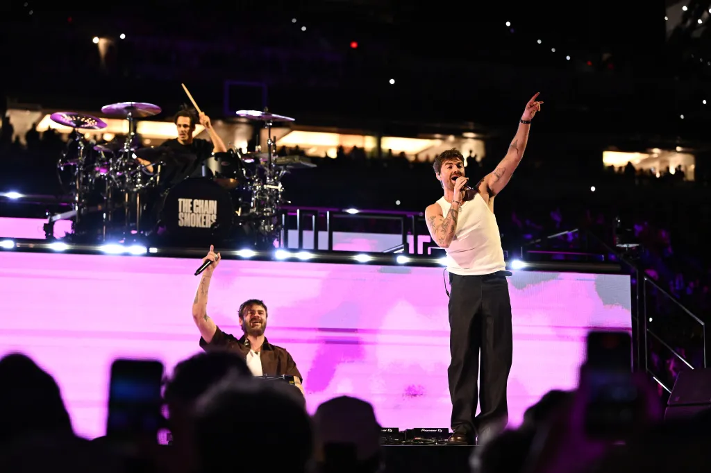 The Chainsmokers perform during the Final Four of the NCAA Men's Basketball Tournament.