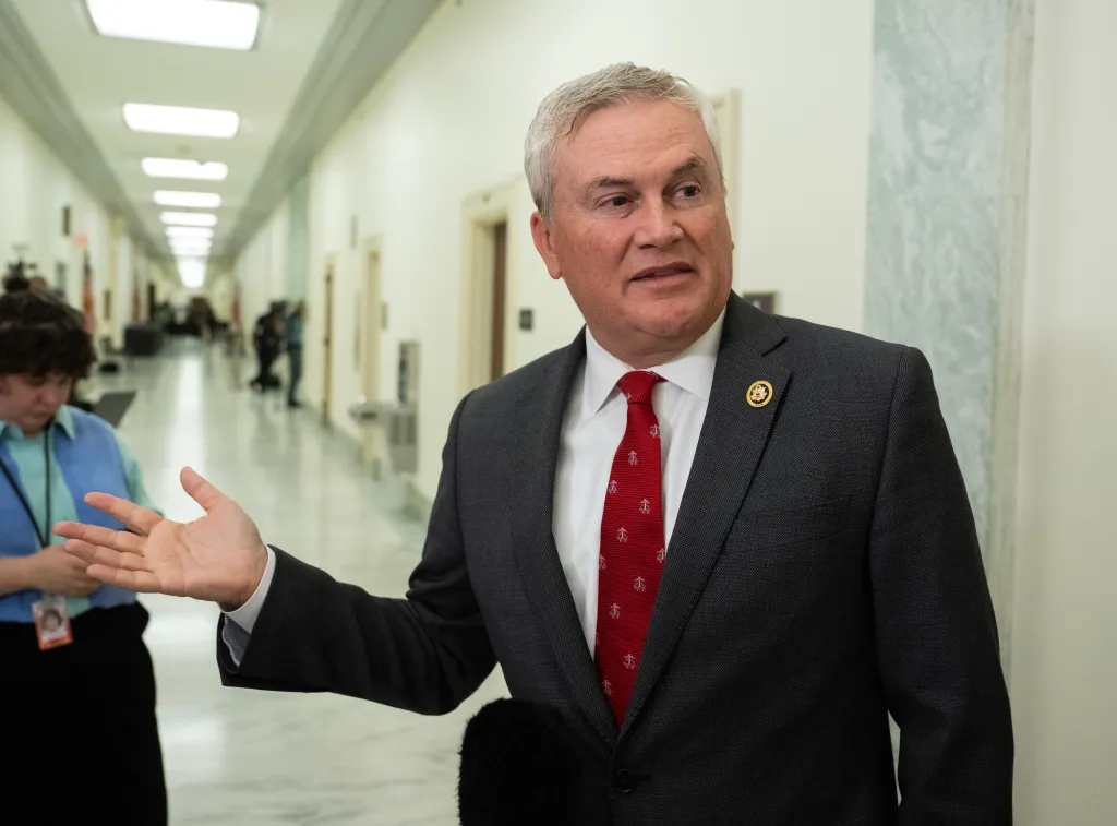 US Representative James Comer speaking to reporters.