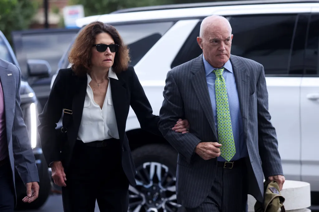Robert W. Kirk and Kathryn Kirk, parents of Charlie Kirk, arrive for a court hearing of Tyler Robinson in Provo, Utah.