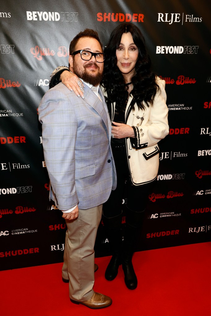Chaz Bono and Cher at the Los Angeles premiere of 