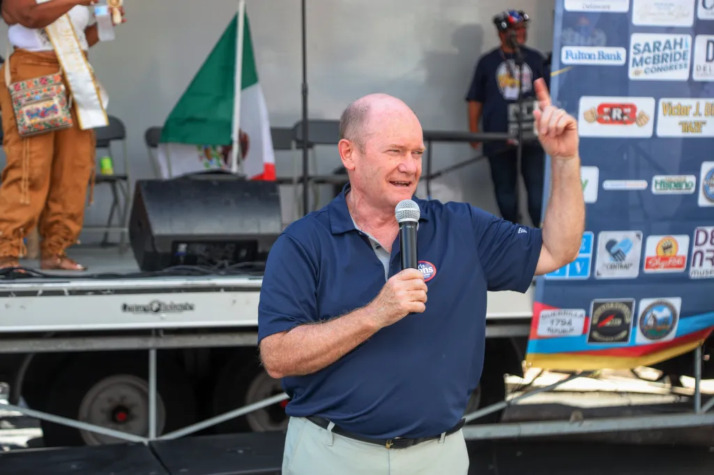 Delaware Sen. Chris Coons won his Democratic primary, defeating a challenger who legally changed his name to E. No-Trump Hansen.