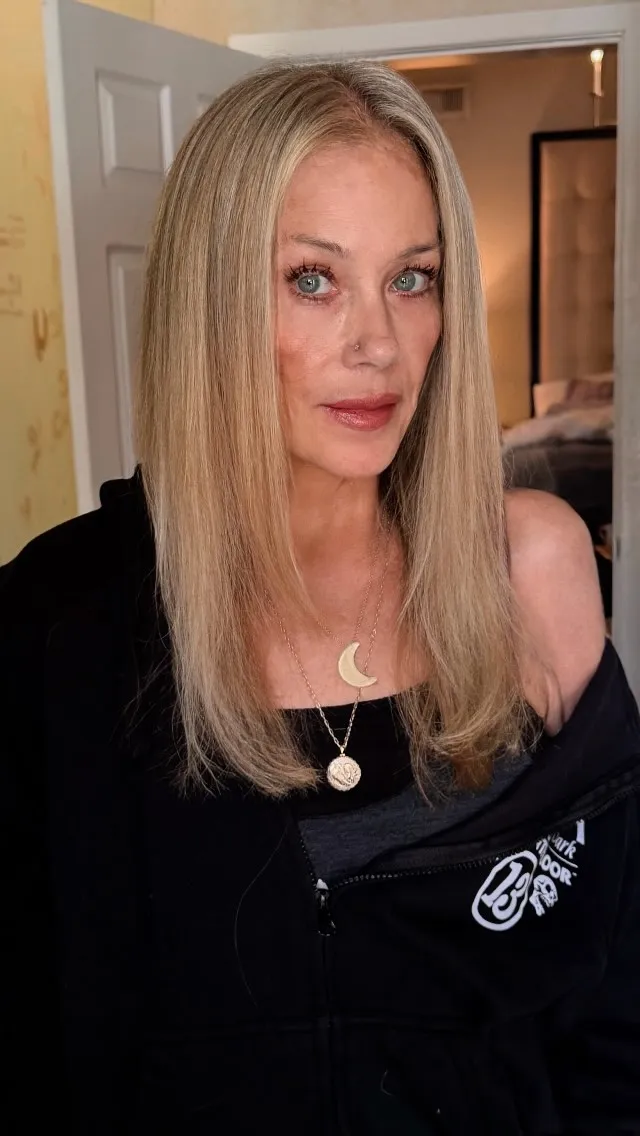 Christina Applegate shows off her new hair color.