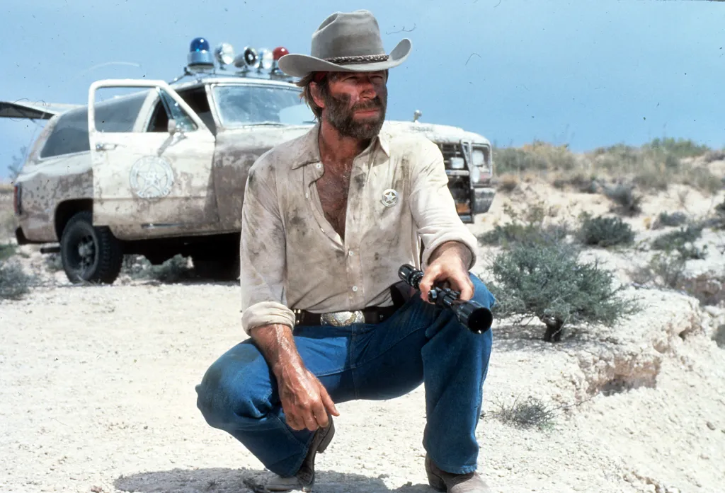 Chuck Norris as a renegade Texas Ranger in the film 'Lone Wolf McQuade'.