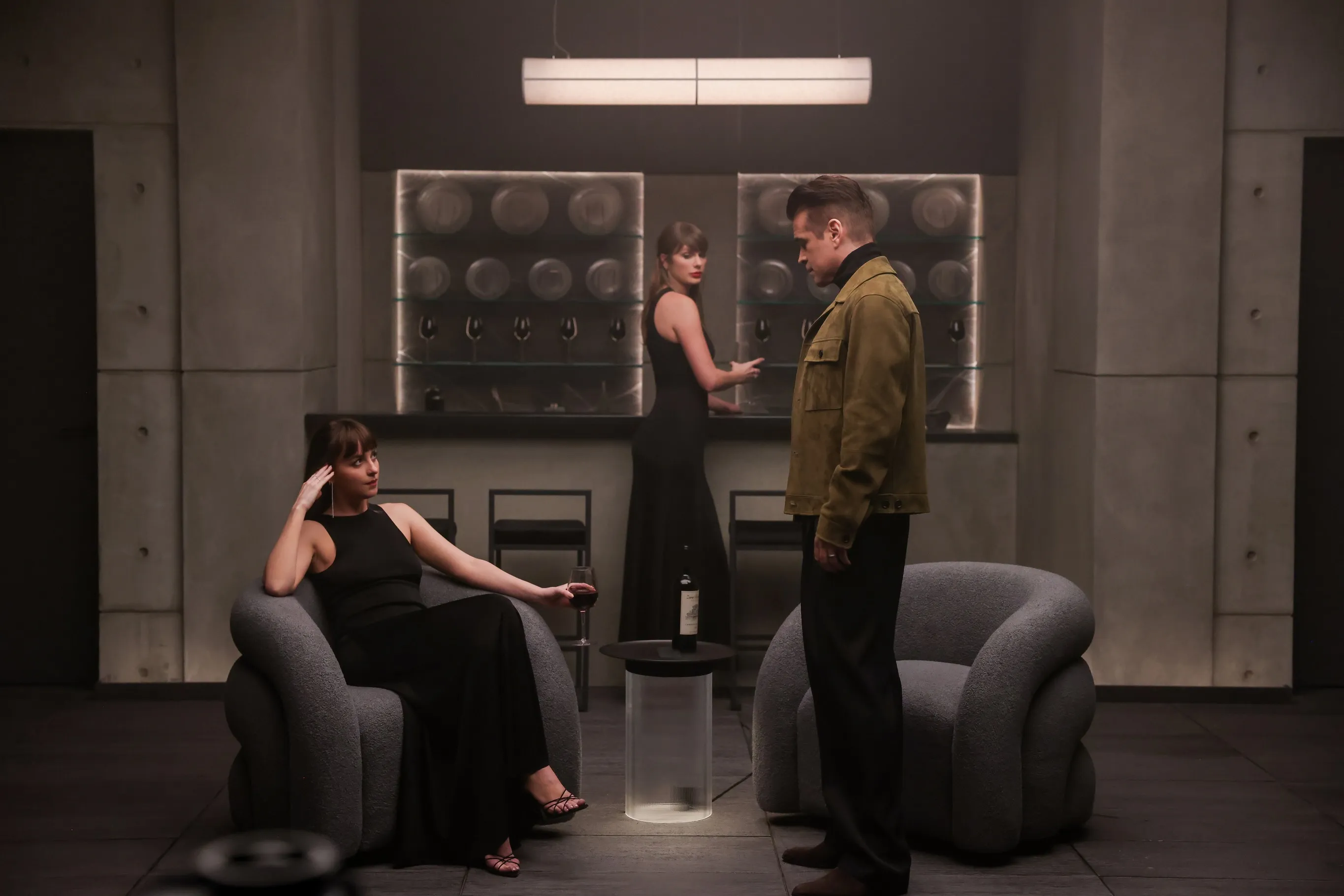 Dakota Johnson, Taylor Swift, and Colin Farrell in