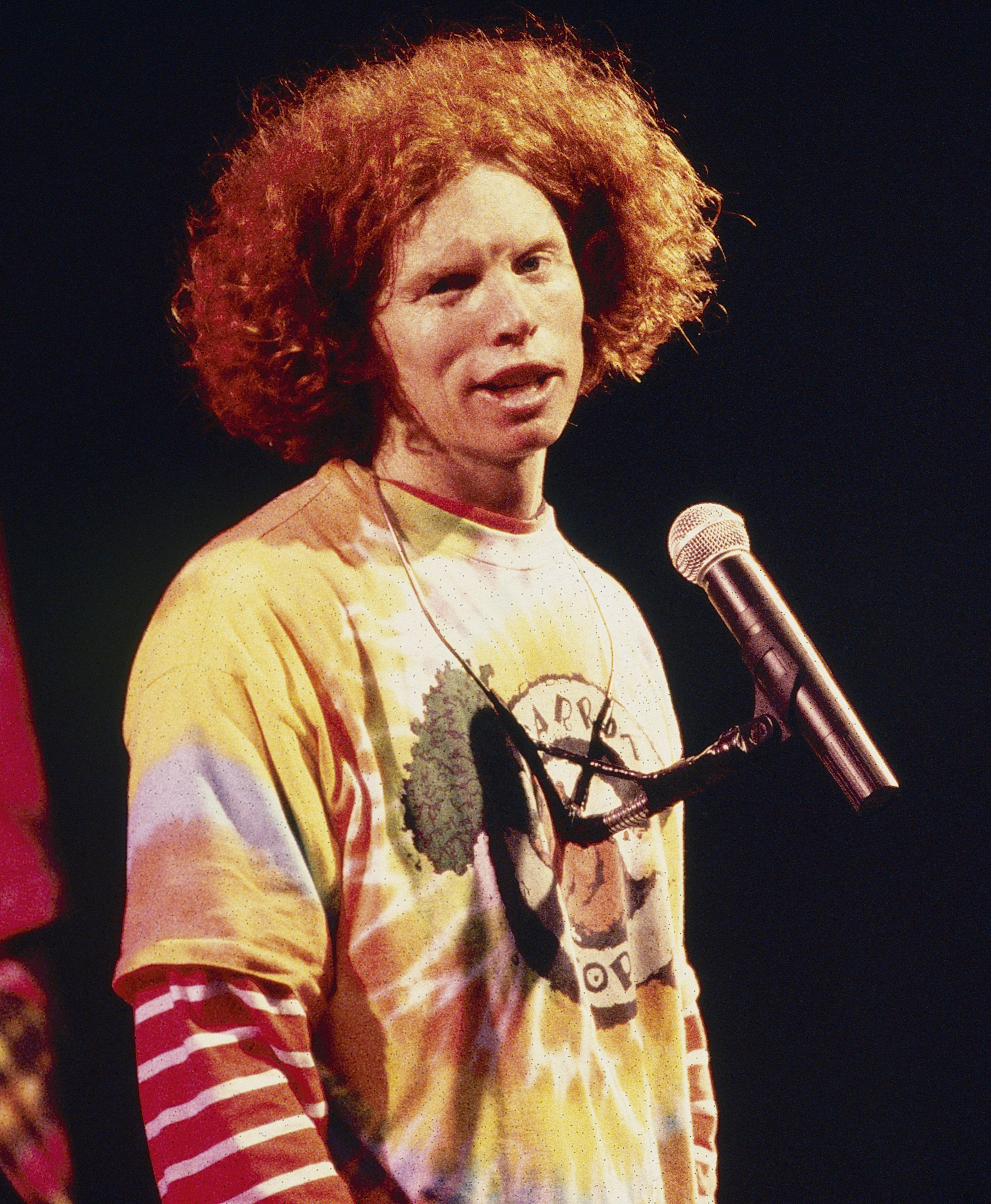 Comedian Carrot Top performing live.