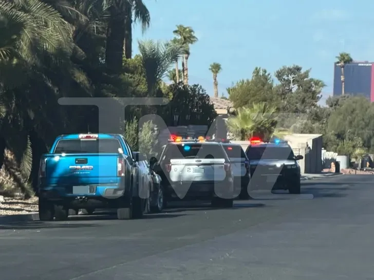 Police vehicles parked outside a house in Las Vegas.