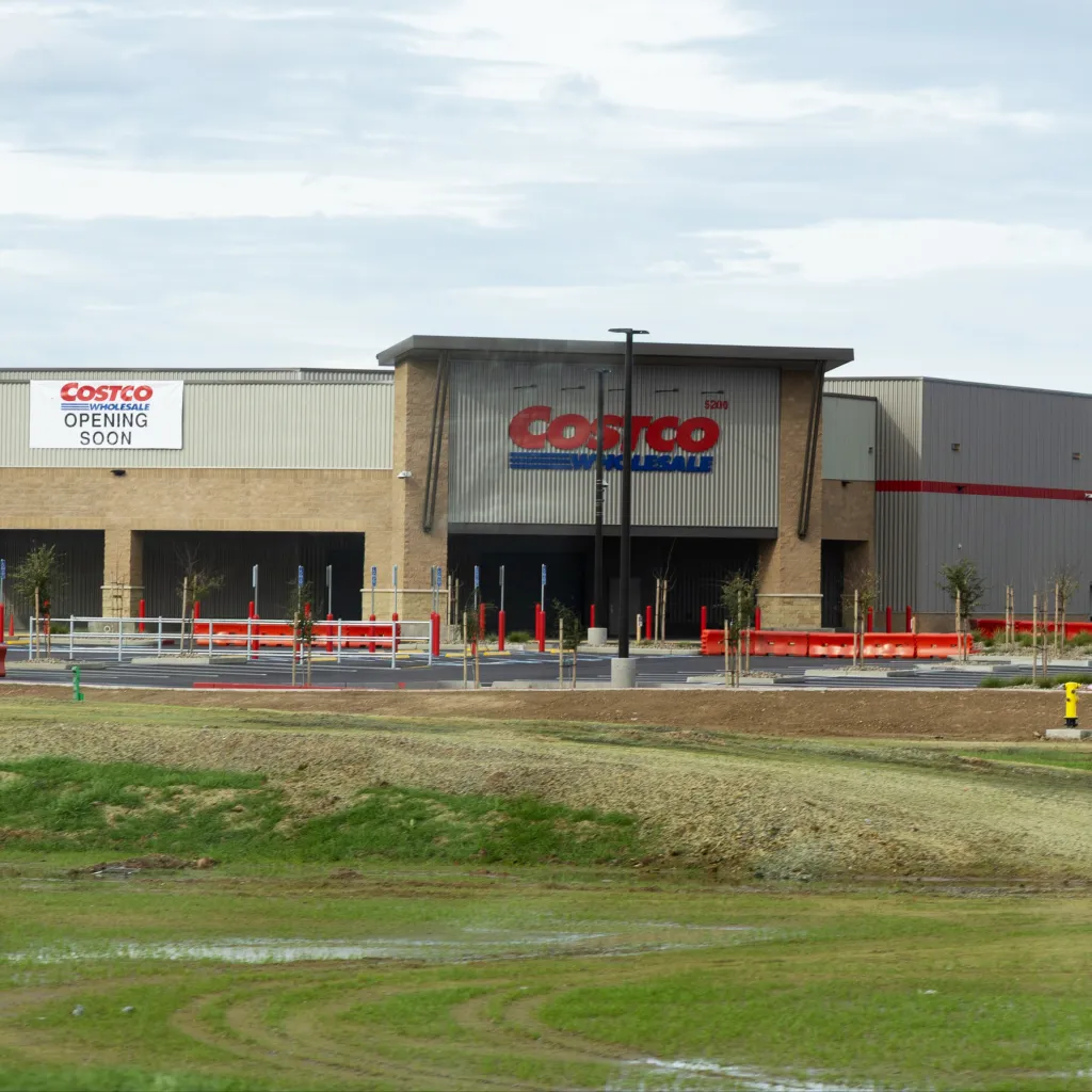 A new Costco Wholesale retail store and warehouse building with an 