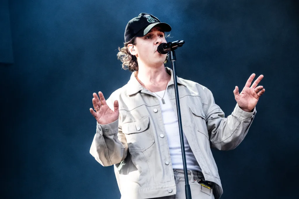 Lukas Graham performs on stage at the Tinderbox music festival.