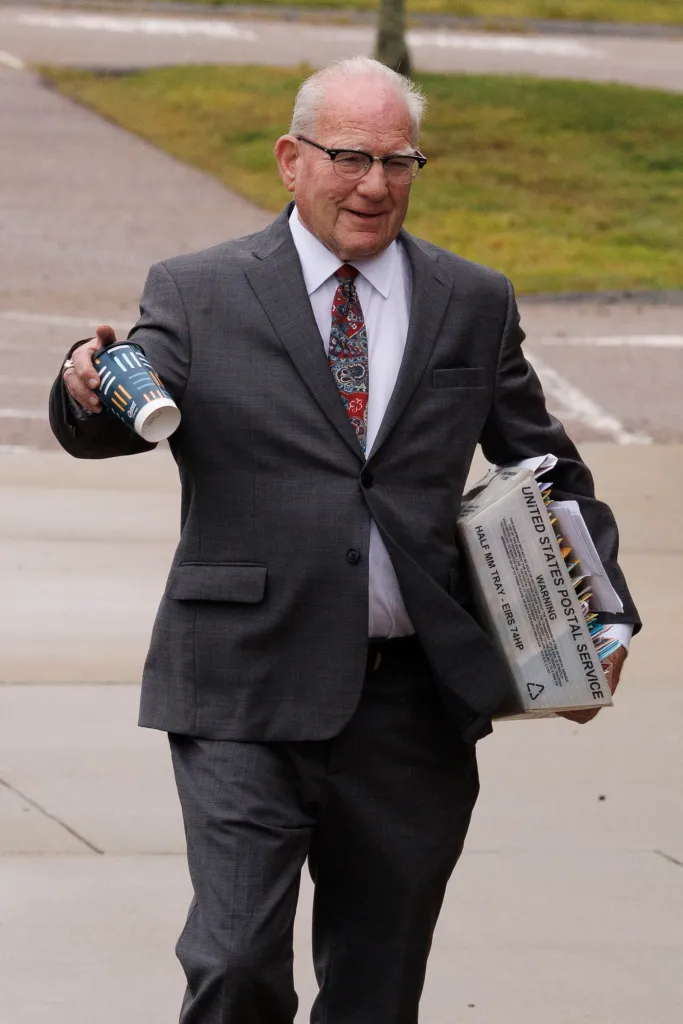 Defense attorney Kevin Reddington arriving at Plymouth Superior Court.