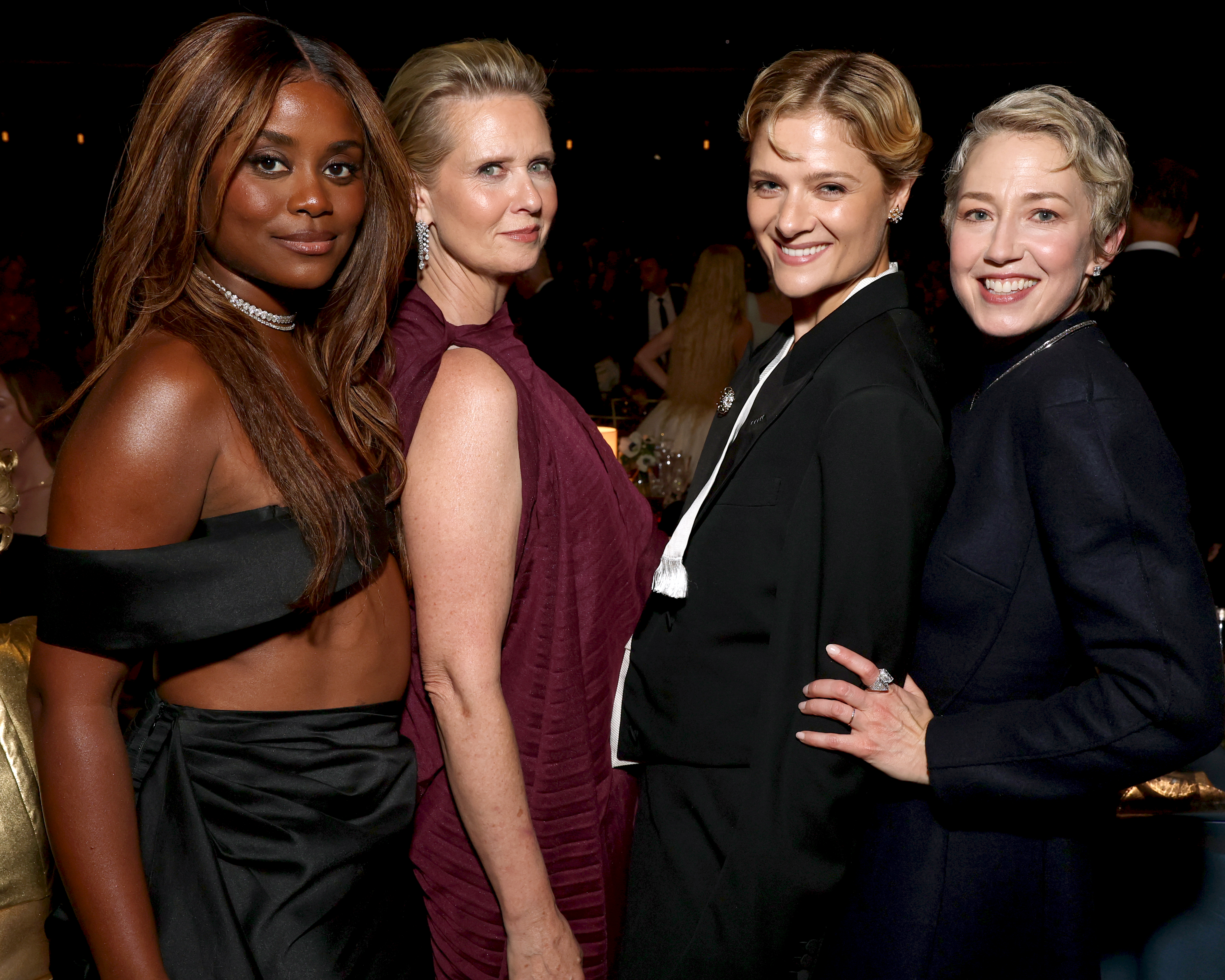 Denée Benton, Cynthia Nixon, Louisa Jacobson, and Carrie Coon posing together at the 78th Primetime Emmy Awards.