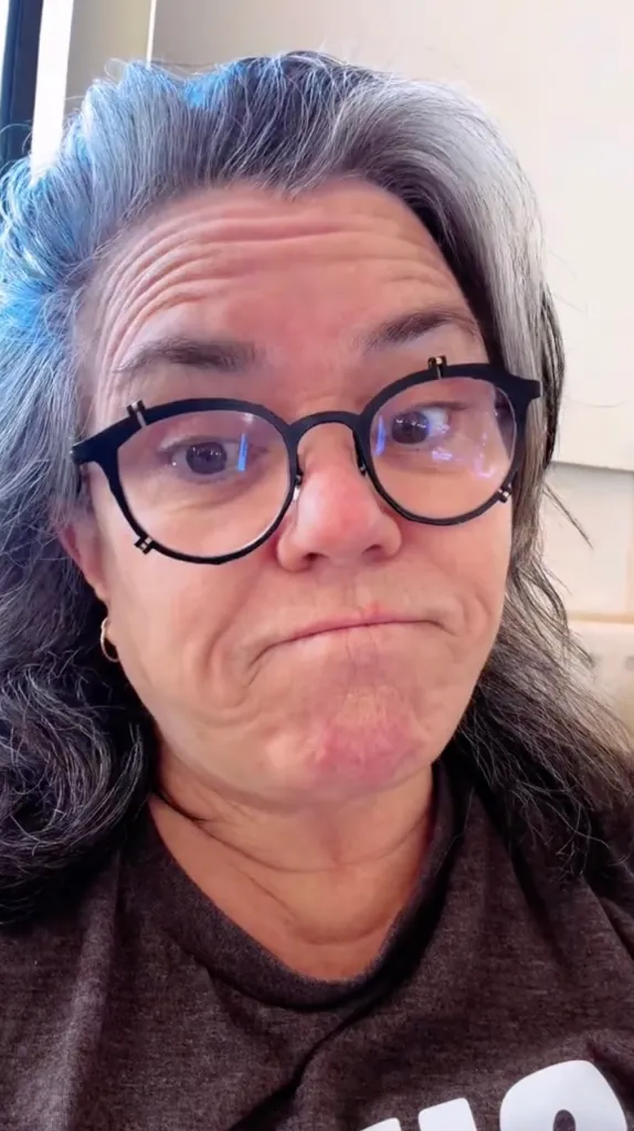 Close-up of Rosie O’Donnell making a disgruntled expression.