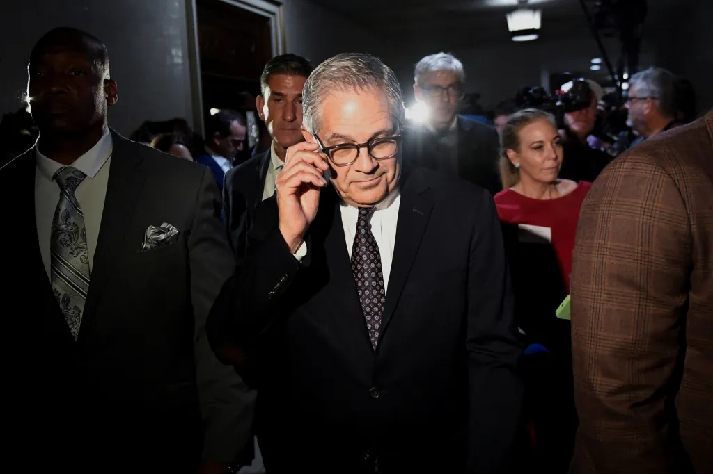 District Attorney of Philadelphia Larry Krasner walks to attend a hearing in a lawsuit at City Hall.
