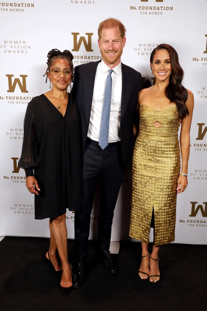 Doria Ragland, Prince Harry, Duke of Sussex and Meghan, The Duchess of Sussex smiling at the Ms. Foundation Women of Vision Awards.