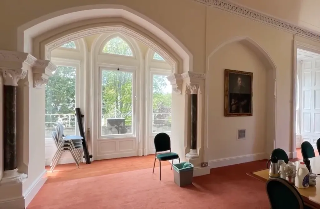 Interior view of a University College Dublin building, where portions of the medieval Roebuck Castle were discovered.