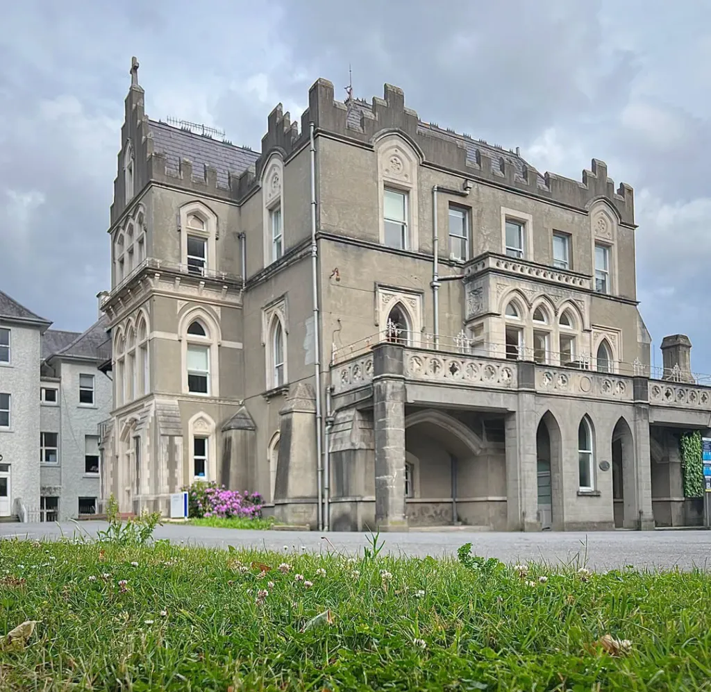 Roebuck Castle, a Victorian-era building on the University College Dublin campus that conceals substantial portions of a medieval castle.