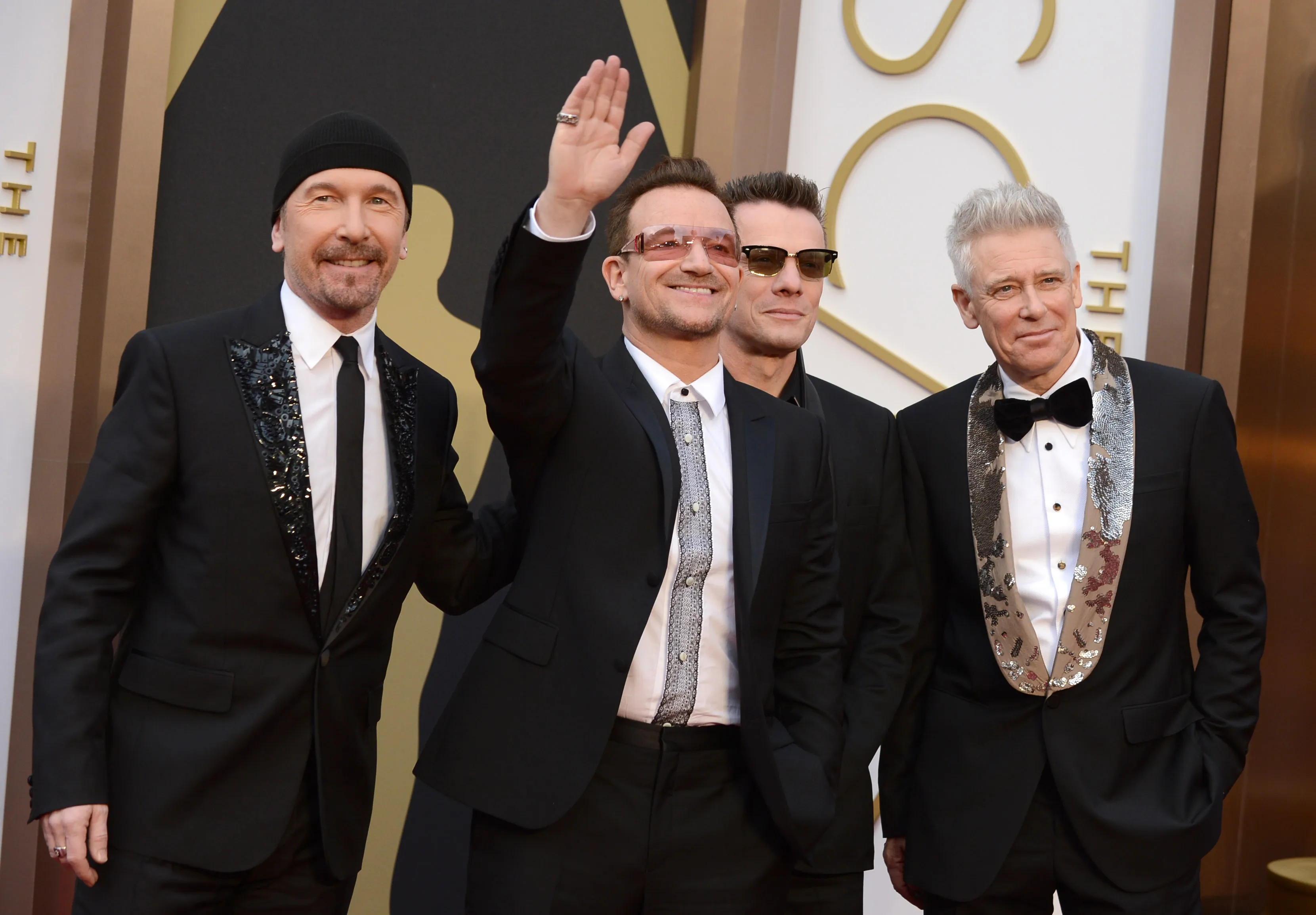 The Edge, Bono, Larry Mullen, Jr., and Adam Clayton of U2 at the Oscars.