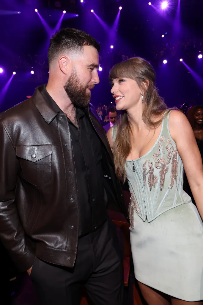 Travis Kelce and Taylor Swift at the iHeartRadio Music Awards.