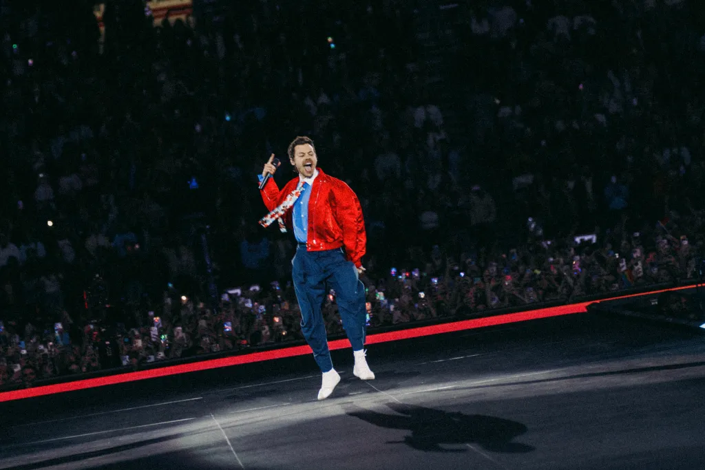 Harry Styles performs on stage during his Together, Together Tour.
