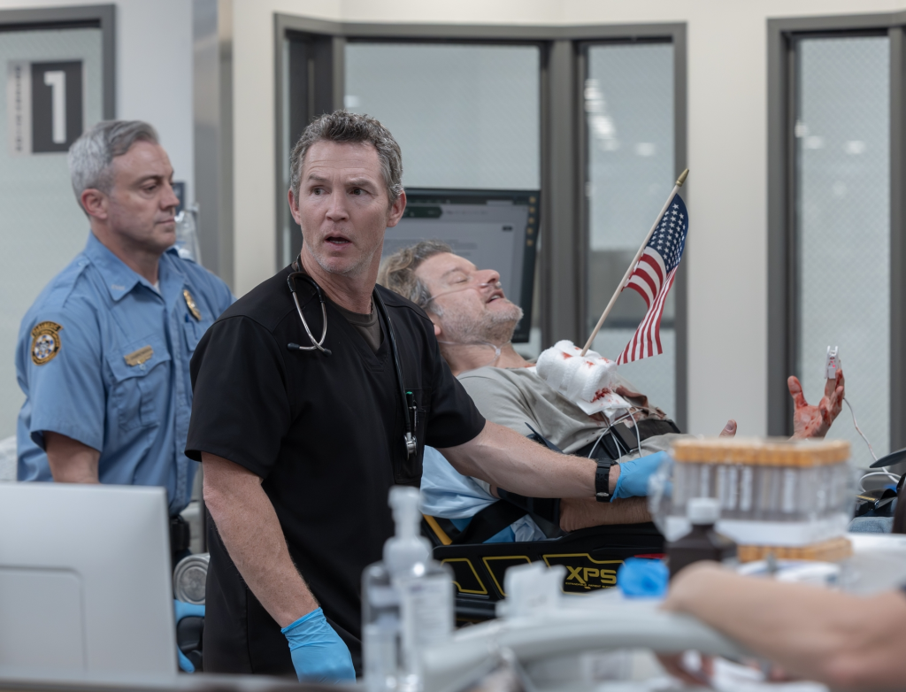 Shawn Hatosy as Doc and Joshua Dov as the injured patient.