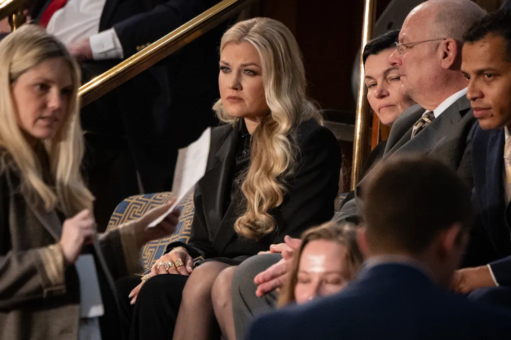 Erika Kirk sits inside the chambers of the U.S. House of Representatives.