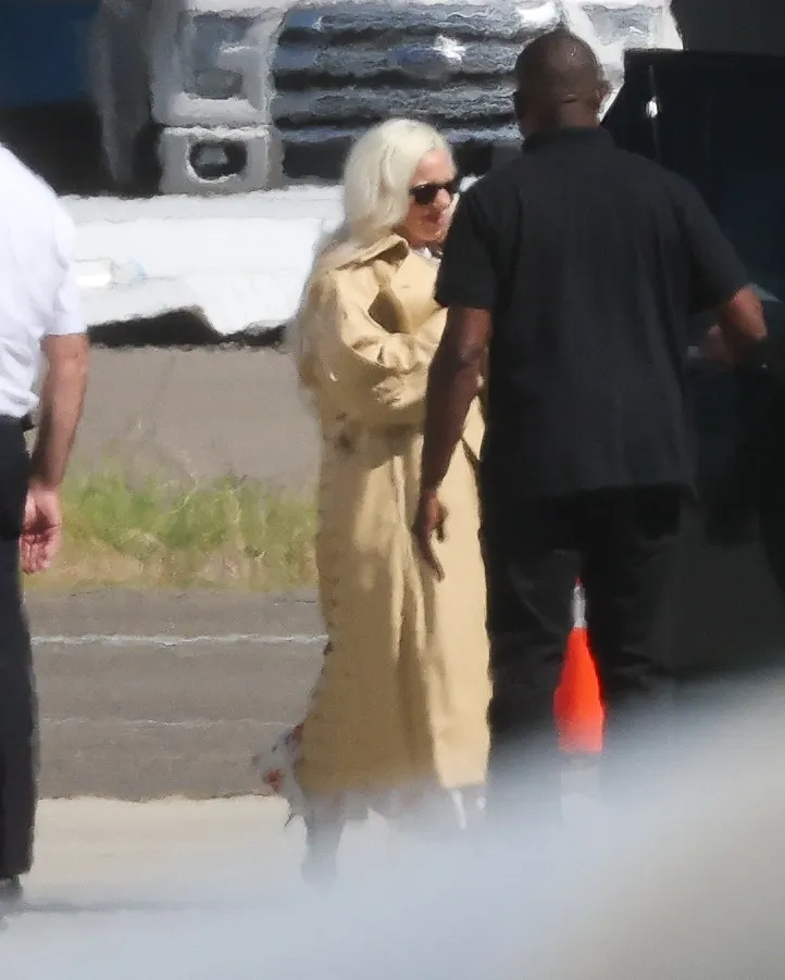 Lady Gaga arriving in Los Angeles with her newborn daughter.
