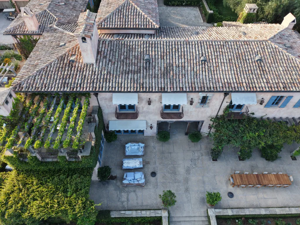 Aerial view of the courtyard of Prince Harry and Meghan Markle's Montecito estate.