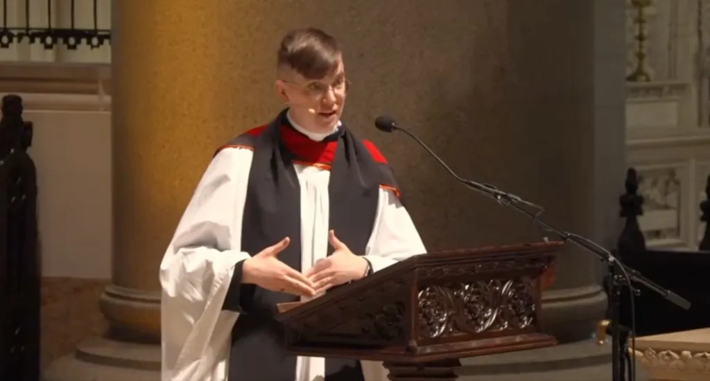 Father Flourish Klink, a nonbinary and transgender priest with the Episcopal Church, Diocese of New York, claimed Jesus is transgender and God is nonbinary during a recent sermon on the Upper West Side.
