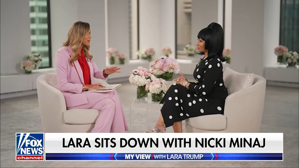 Lara Trump interviewing Nicki Minaj on Fox News.
