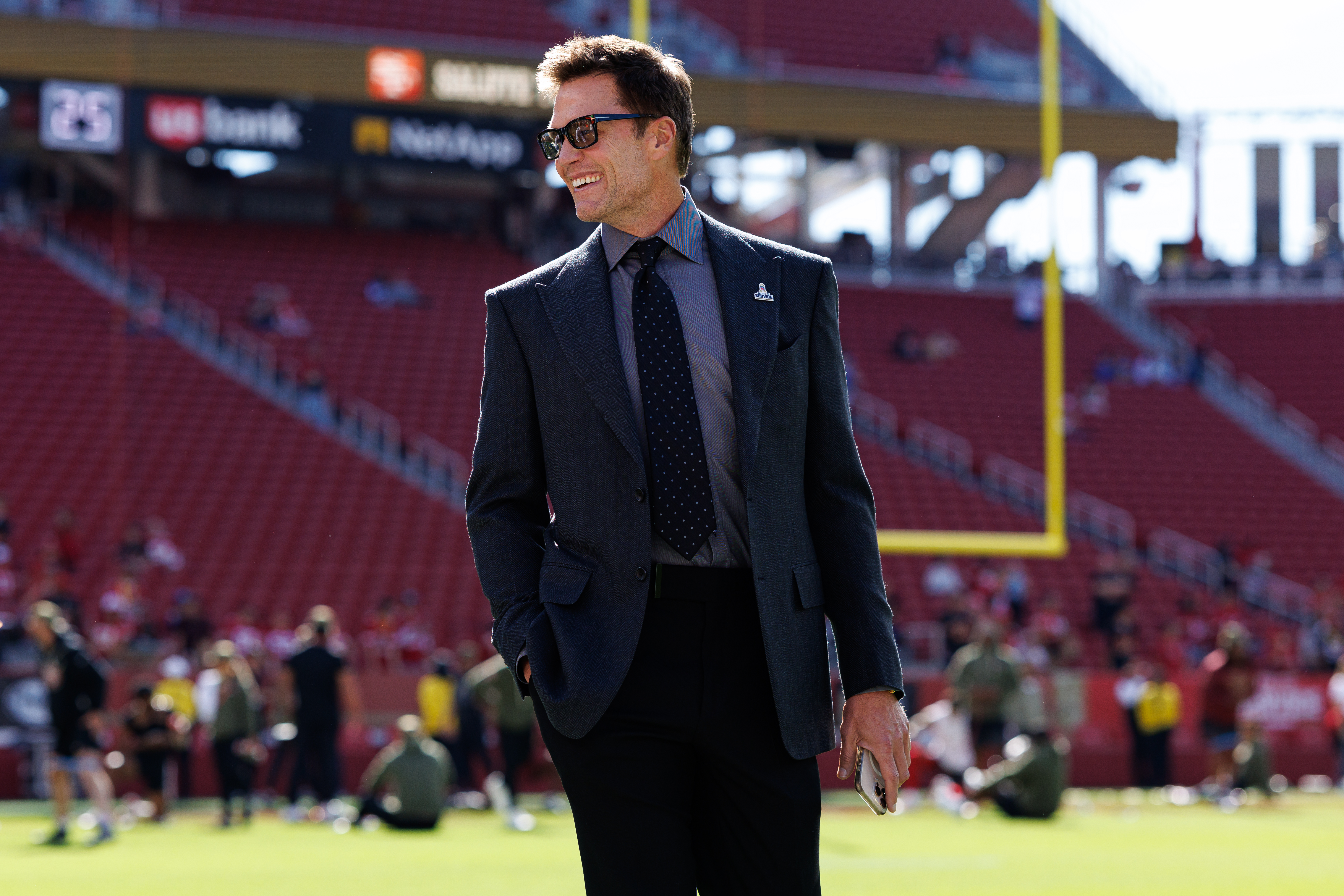 Fox Sports lead analyst Tom Brady on the field at Levi's Stadium.