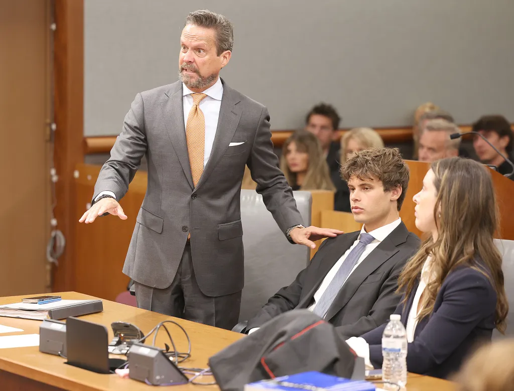 Fraser Bohm and his attorneys attend a bail hearing in Los Angeles Superior Court.