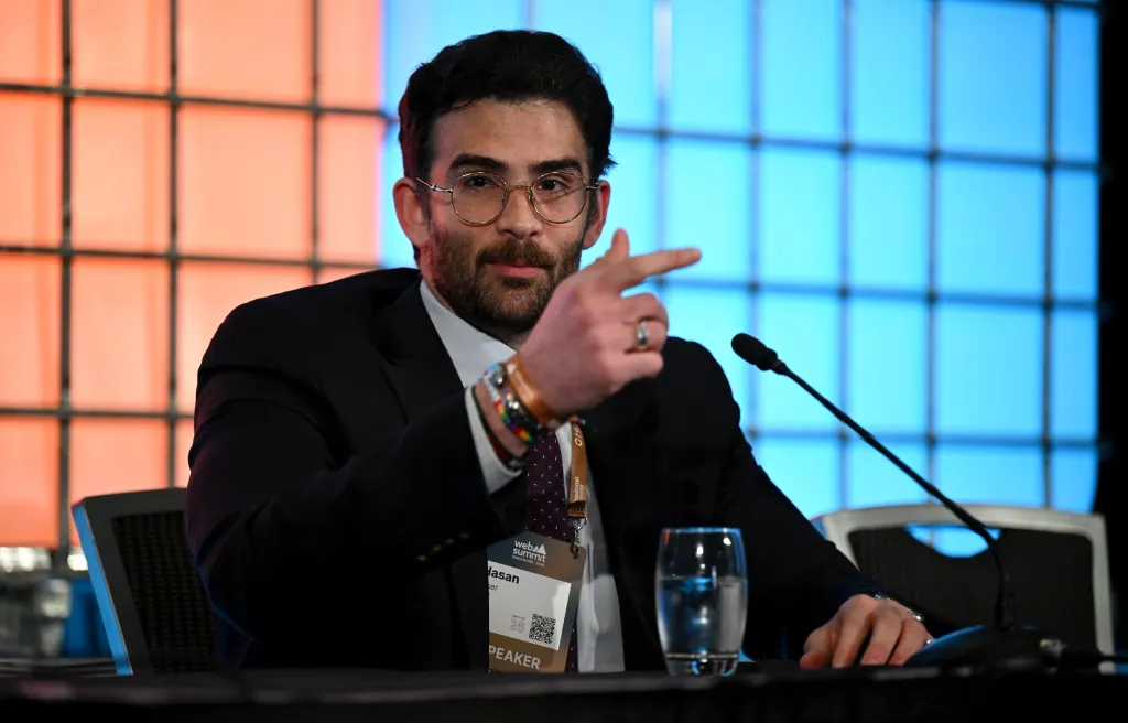 Streamer and creator Hasan Piker attends a press conference during day two of Web Summit Vancouver 2026 at the Vancouver Convention Centre in Vancouver, Canada May 13, 2026.