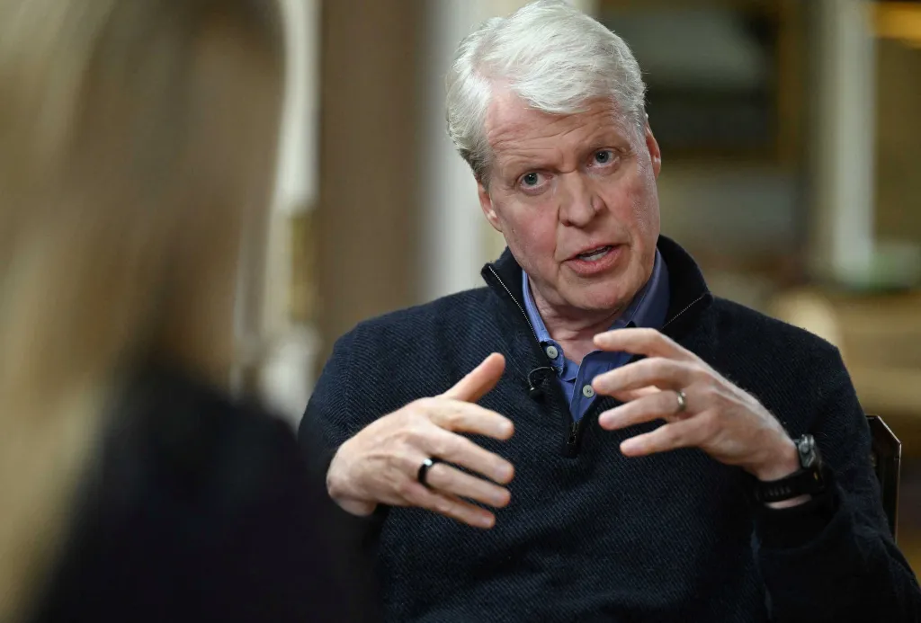 Charles Spencer, Princess Diana's brother, is interviewed by journalist Laura Kuenssberg at the Althorp Estate.