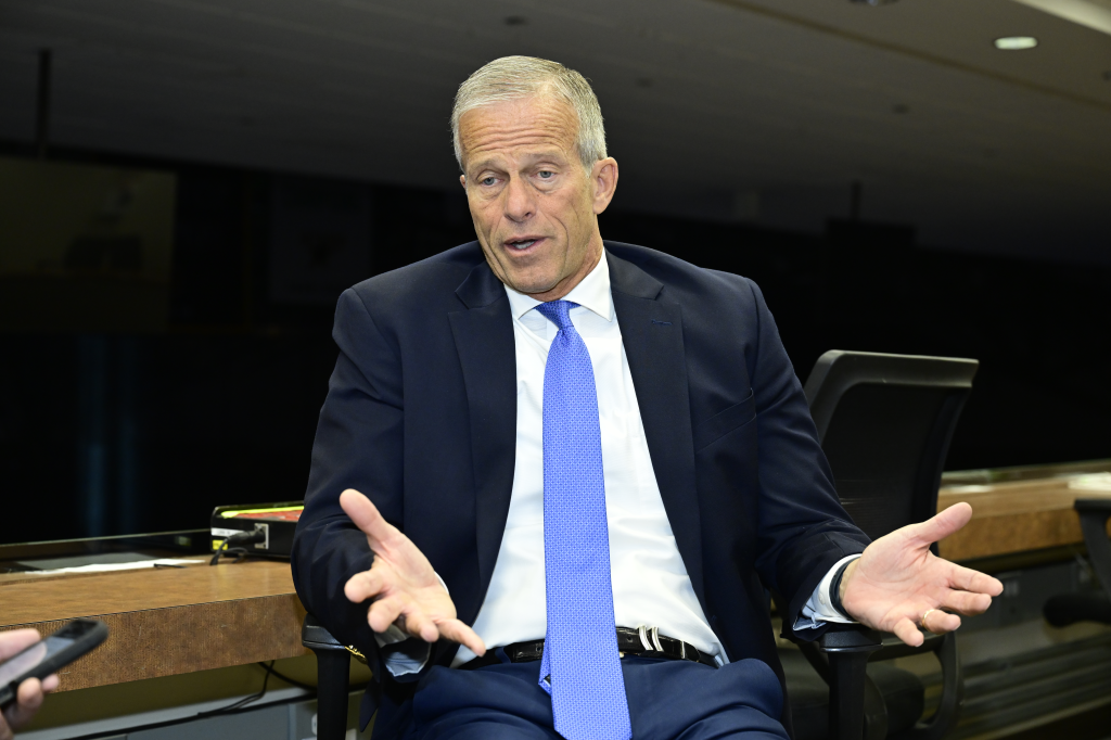 United States Senate Majority Leader John Thune being interviewed.