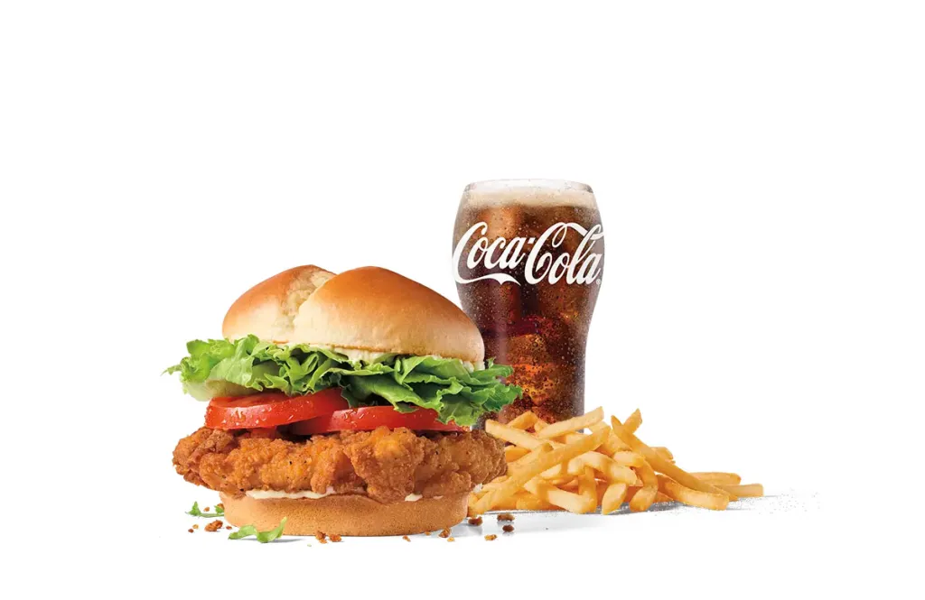 Jack's Spicy Chicken Sandwich with fries and a Coca-Cola.