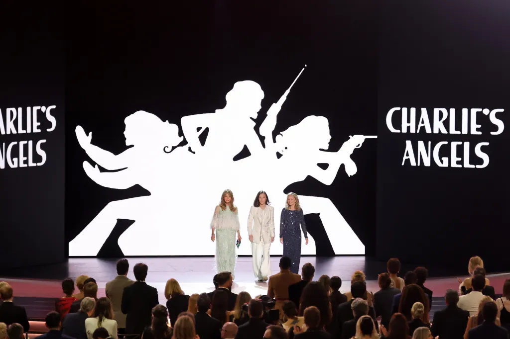 Jaclyn Smith, Kate Jackson, and Cheryl Ladd onstage at the 78th Primetime Emmy Awards with the 