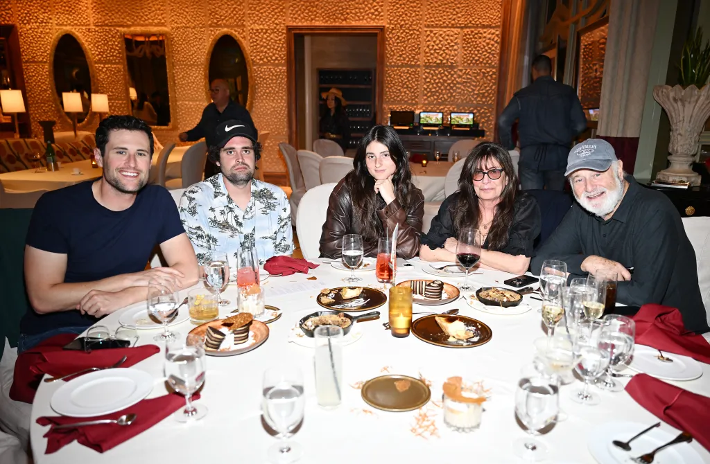 Jake Reiner, Nick Reiner, Romy Reiner, Michele Singer Reiner, and Rob Reiner attending the Four Sixes Ranch Steakhouse pop-up grand opening.