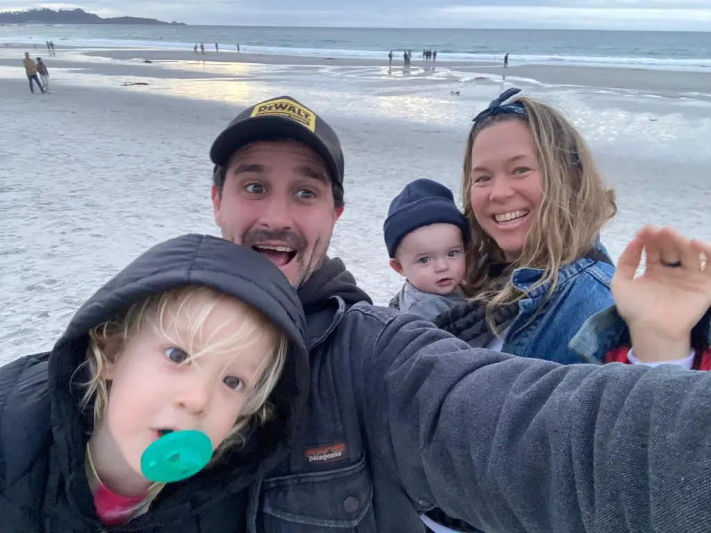 James Ransone and family pose for a selfie on a beach.