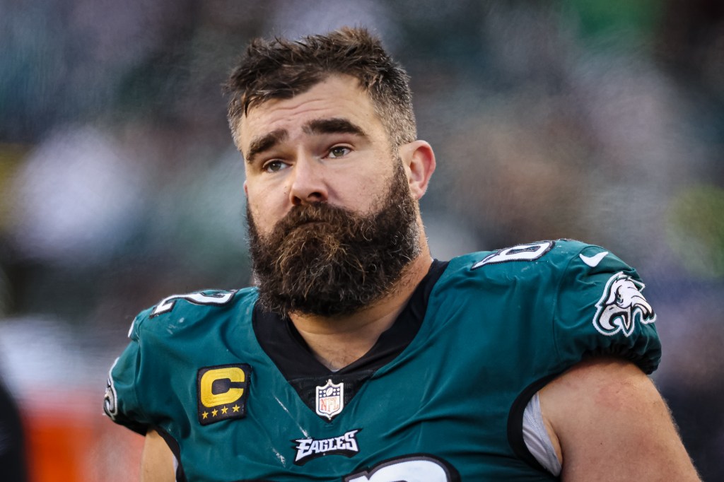 Jason Kelce of the Philadelphia Eagles in his jersey.