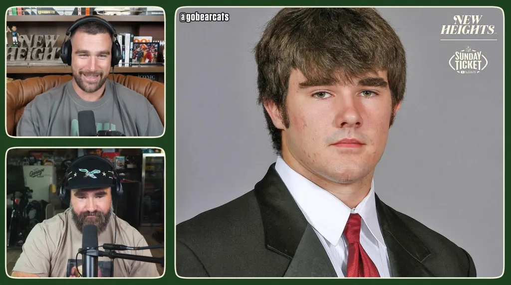 Collage of Jason Kelce with and without his signature beard.