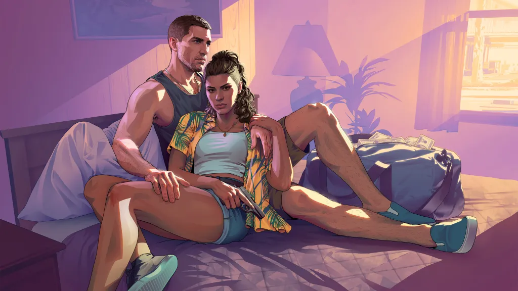 Jason and Lucia in a motel in Grand Theft Auto VI.