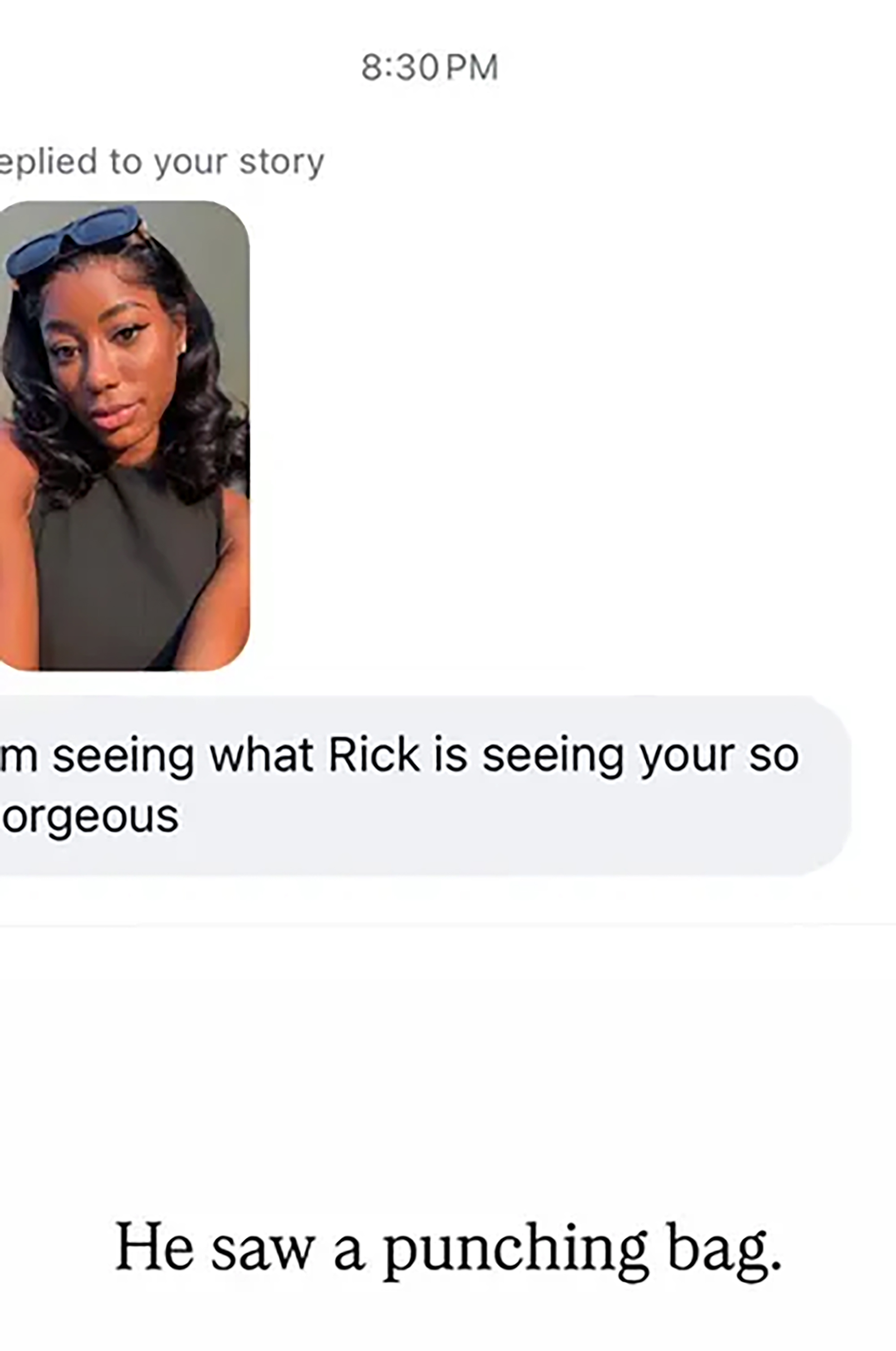Screenshot of an Instagram message from a user named Jazzma Kendrick, showing a photo of her and a message from someone that reads, 