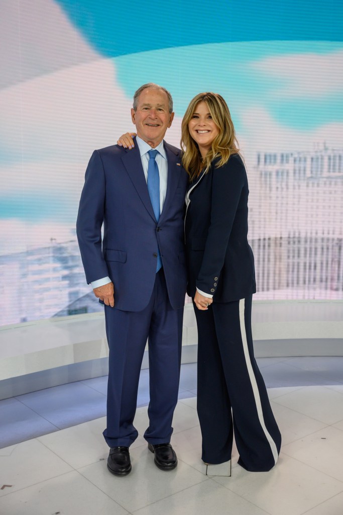 Jenna Bush Hager and George W. Bush smiling and looking at the camera.