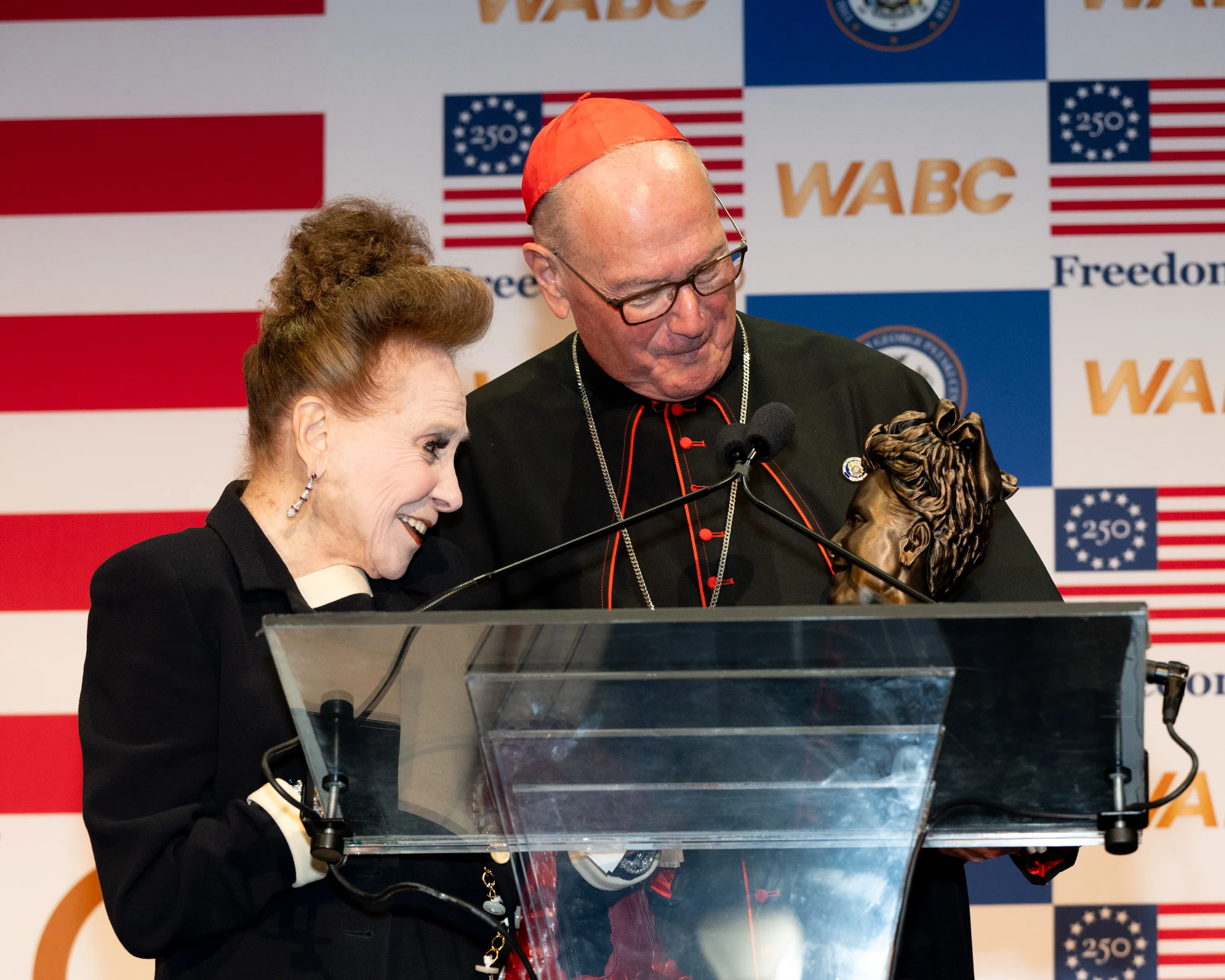 Cindy Adams and Cardinal Timothy Dolan were honored at the gala.