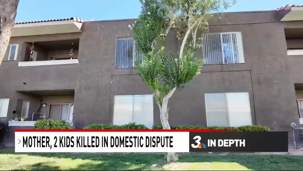 Exterior of the apartment building where a mother and her two children were killed in a domestic dispute.