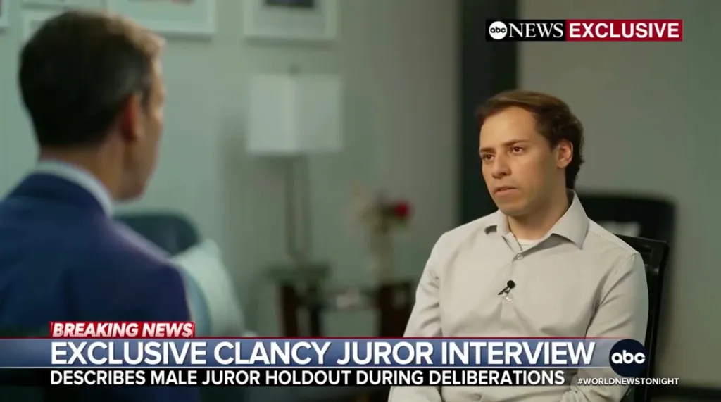 Nick Dargie, a male juror from the Lindsay Clancy trial, being interviewed for an ABC News exclusive.
